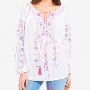 Roberta Roller Rabbit Women's Peasant Blouse 100% Cotton Small Beachy Summer